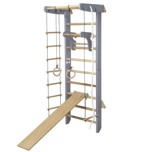 Complete Sports Corner Set Gray Wooden Swedish Ladder Wall Bars Playground for Kids