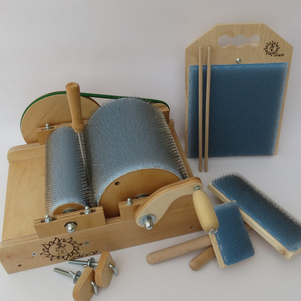 Wooden Drum Carder for Wool and Blending Board Set