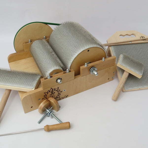 Grey Wooden Drum Carder for Wool and Blending Board Set