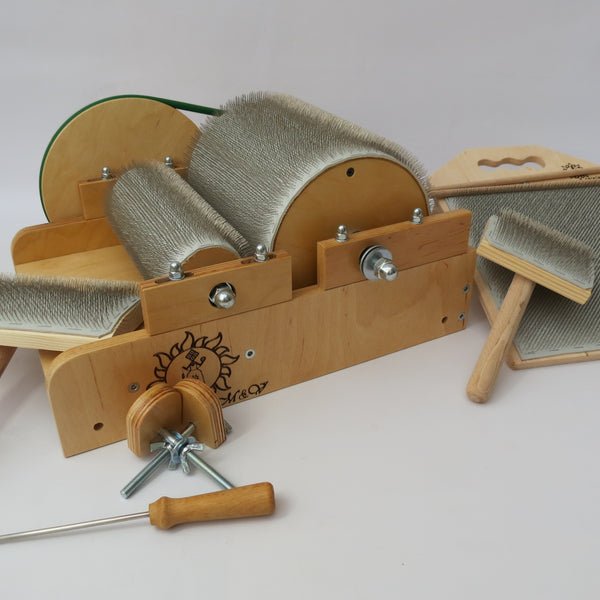 Grey Wooden Drum Carder for Wool and Blending Board Set