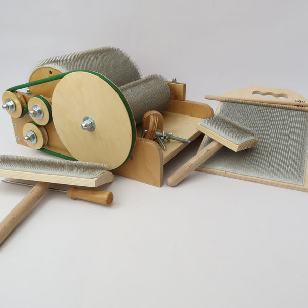 Grey Wooden Drum Carder for Wool and Blending Board Set