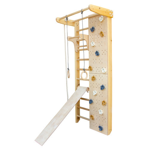 Wooden Wall Bars with Climbing Wall and Back & Abs Board Swedish Ladder Playground for Kids